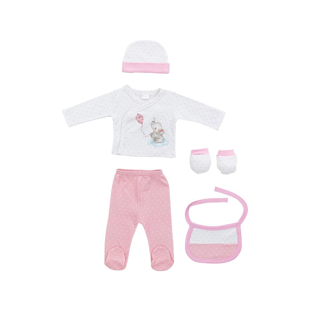 SET REGALO 5 PCS 100%ALG  T 0-6M ELEFANTITO ROSA INTERBABY