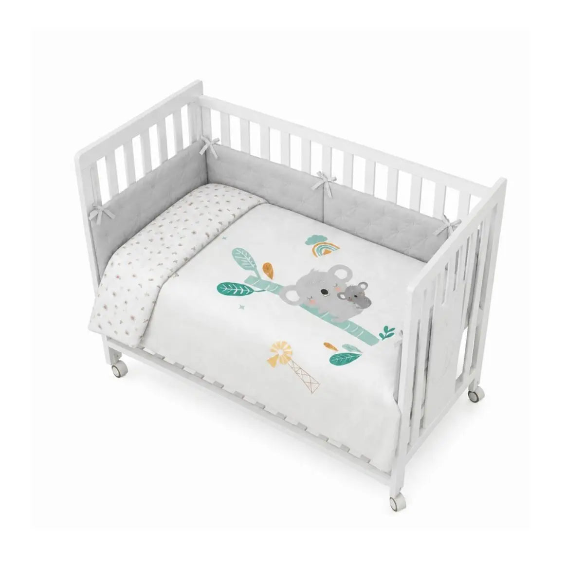 FUNDA NORDICA REVERSIBLE DESENFUNDABLE CON RELLENO+CHICHONERA MOD. GRANJA KOALA VERDE INTERBABY