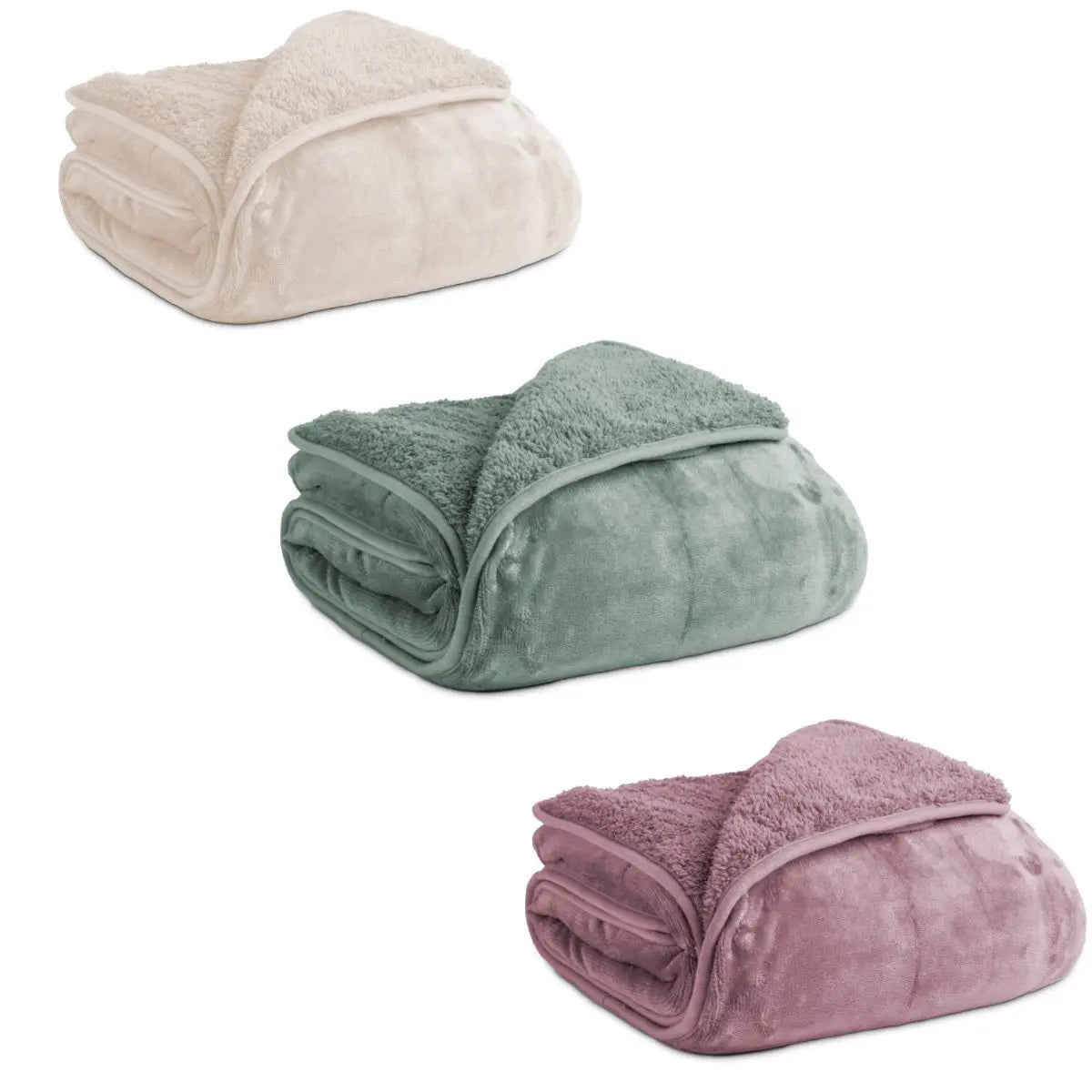 PLAID SHERPA LISO AGUA MARINA 130X160 KARAMELO