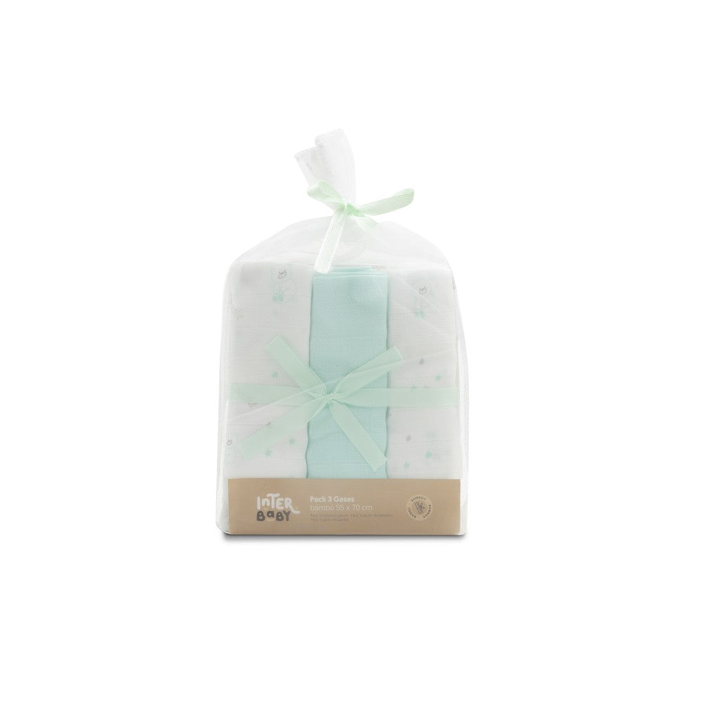 PACK 3 GASAS BAMBÚ 55X70 BEAR MENTA INTERBABY