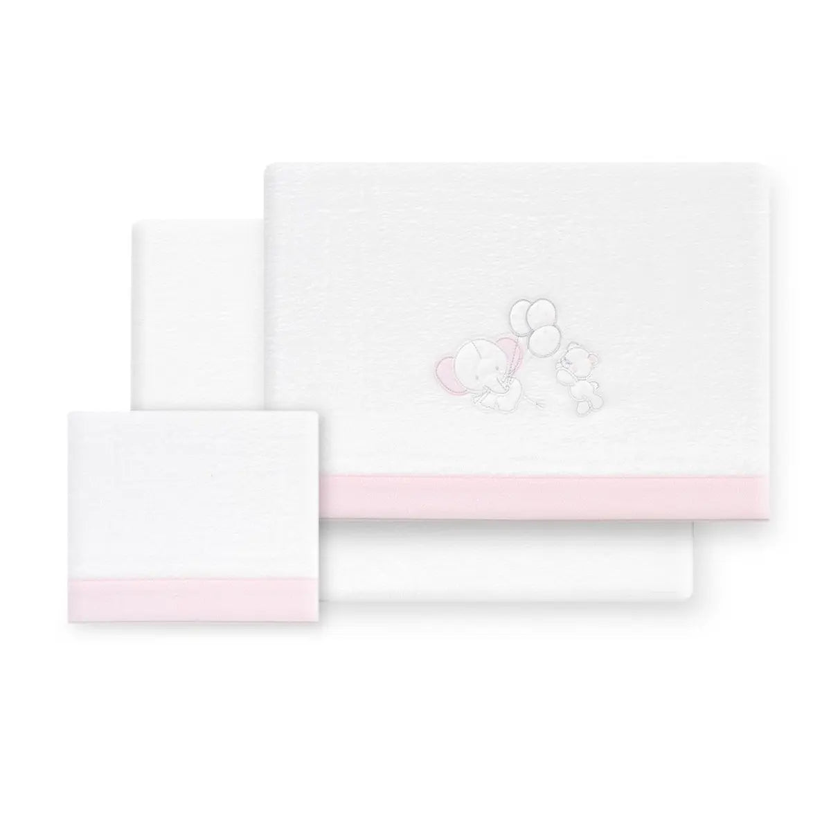 TRIPTICO CORALINA CUNA OSO ELEFANTE GLOBOS + BROCHE BCO/ROSA INTERBABY