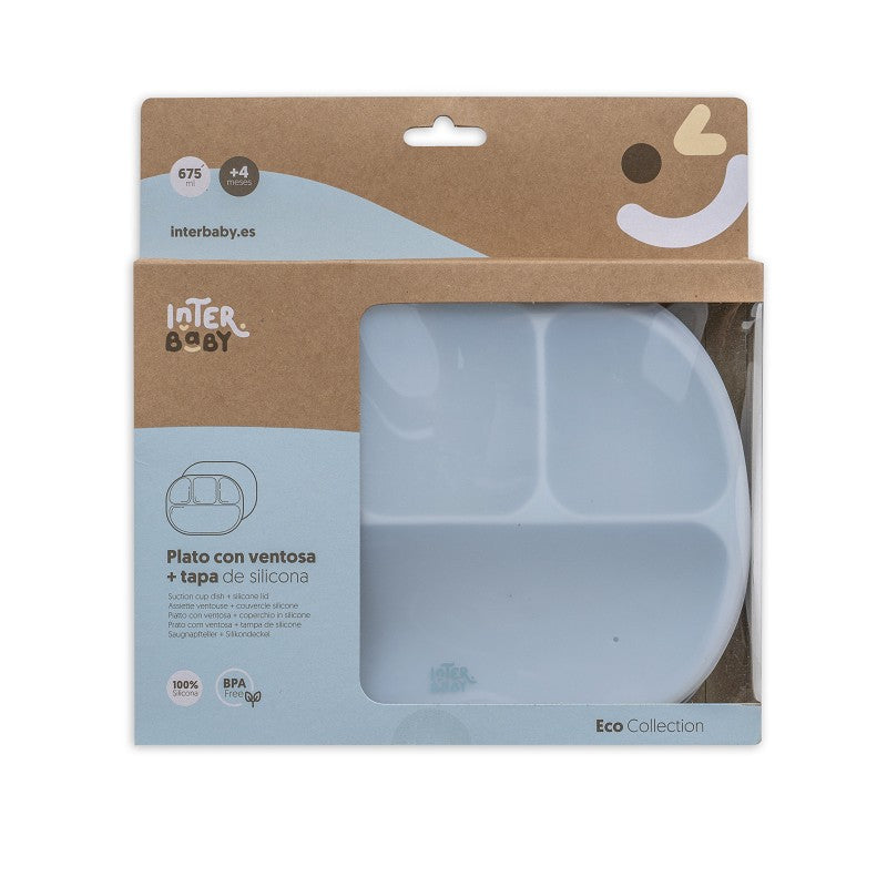 PLATO MAS TAPA SILICONA SI008-73 AZUL GRISACEO INTERBABY