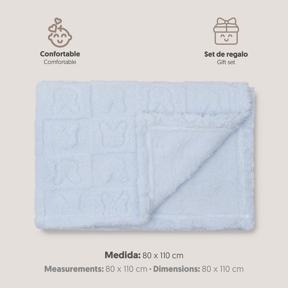 MANTA SHERPA GRABADA 80X110 CONEJITOS AZUL INTERBABY