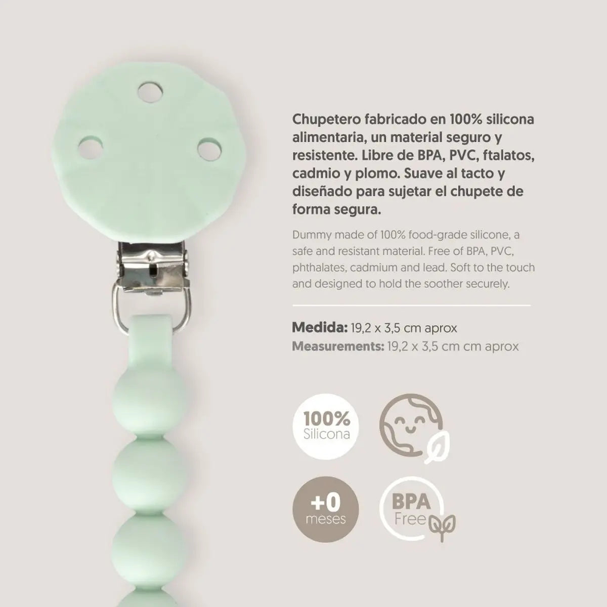 CHUPETERO SILICONA CADENA SI018 VERDE GRISACEO INTERBABY