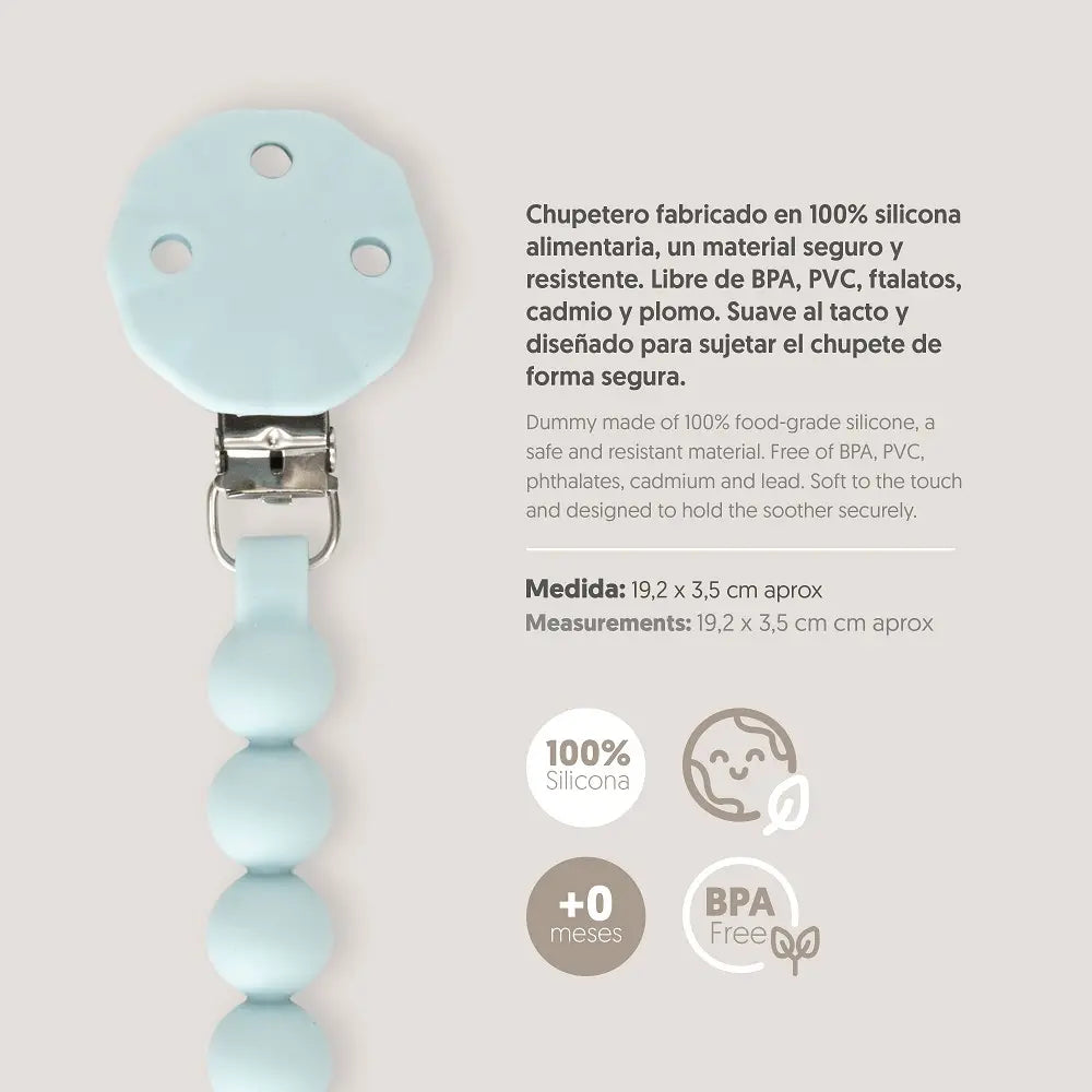 CHUPETERO SILICONA CADENA SI018 AZUL GRISACEO INTERBABY
