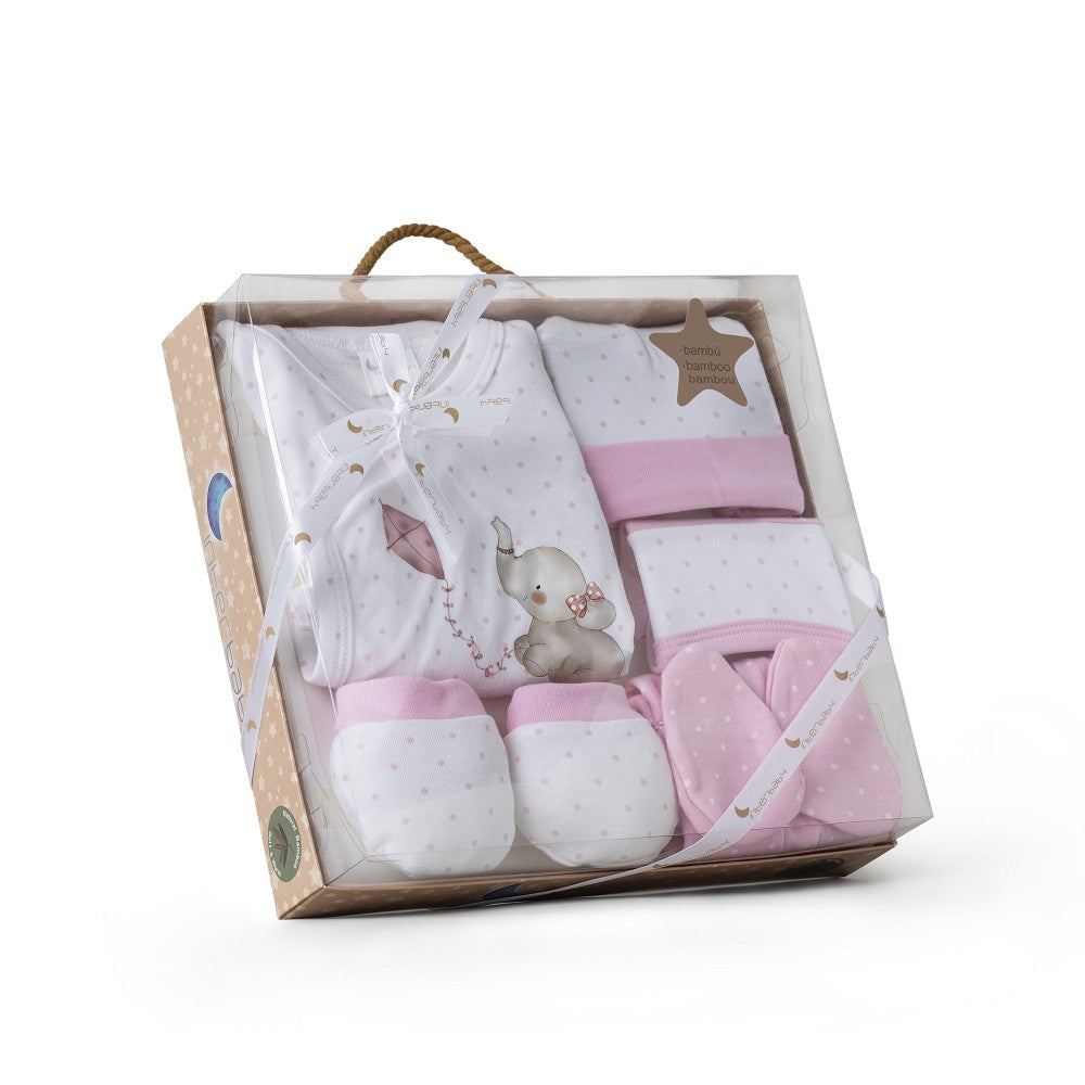 SET REGALO 5 PCS 100%ALG  T 0-6M ELEFANTITO ROSA INTERBABY