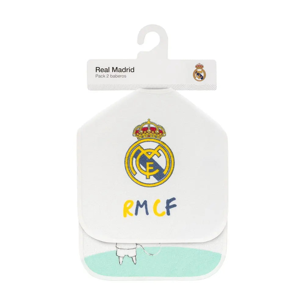 PACK 2 BABEROS RIZO PLASTIFICADO CUADRADO REAL MADRID LEÓN EMIRATES BLANCO