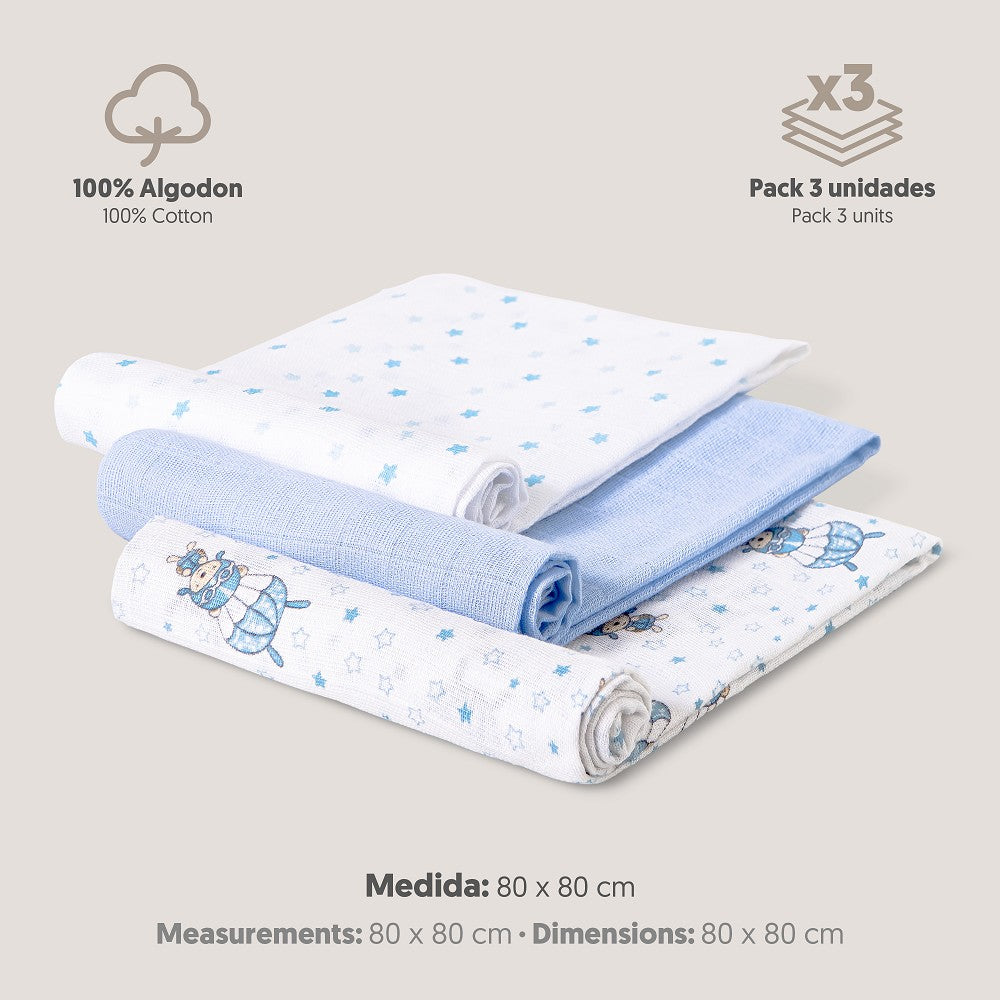 PACK 3 GASAS 80X80 PARACAIDISTA AZUL INTERBABY
