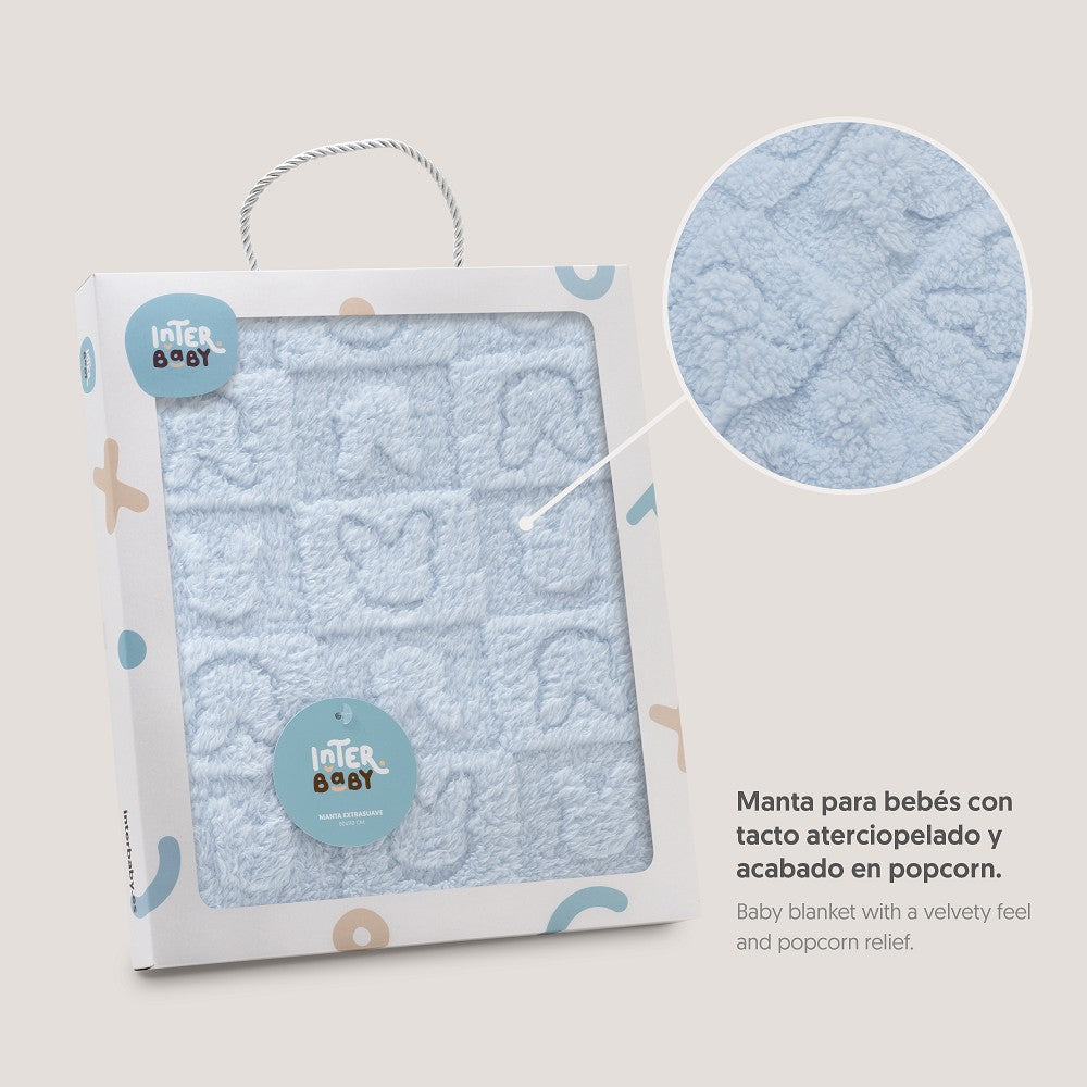 MANTA SHERPA GRABADA 80X110 CONEJITOS AZUL INTERBABY