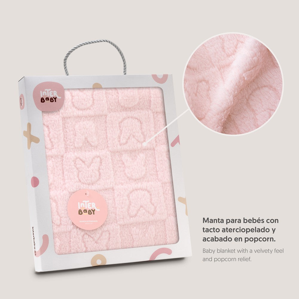 MANTA SHERPA GRABADA 80X110 CONEJITOS ROSA INTERBABY