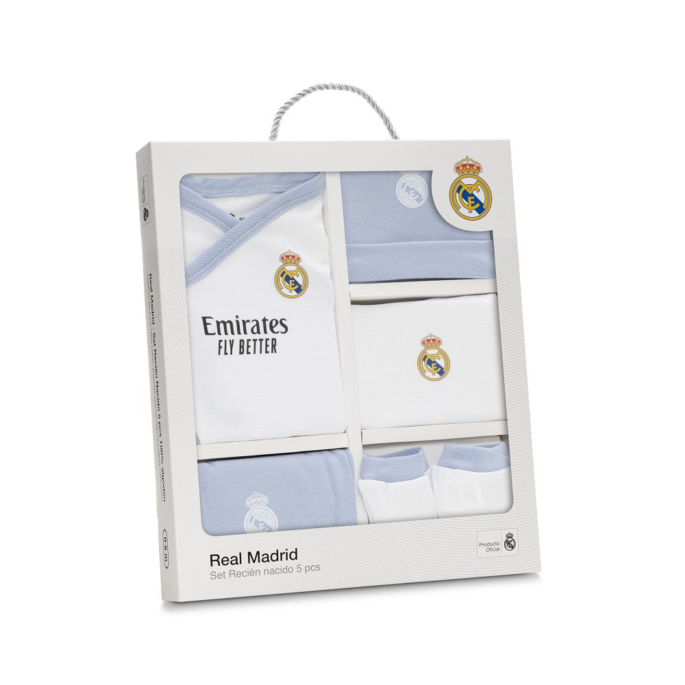 SET REGALO 5 PCS 100% ALG. T 0-6M AZUL REAL MADRID