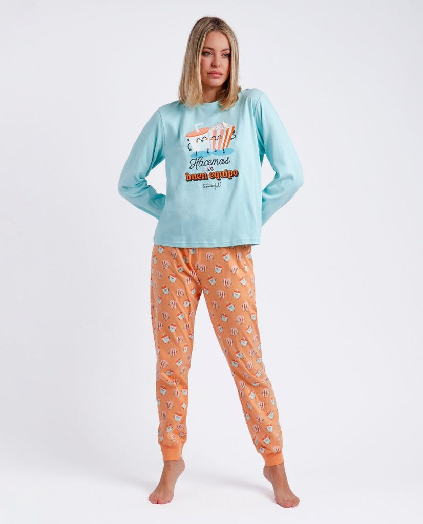 PIJAMA MUJER EQUIPO TURQUESA MR WONDERFUL 100% ALGODÓN DE PUNTO